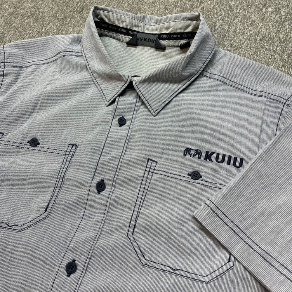 Kuiu Basin Short-Sleeve Button-Down Shirt Mens Grey Micro Stripe Medium